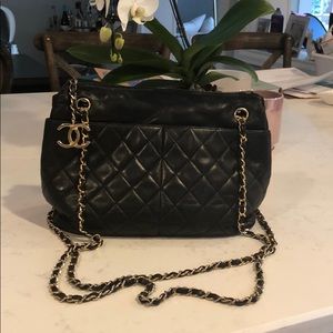 Black Leather Crossbody Quilted Vintage Chanel Bag